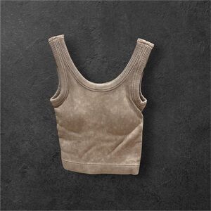 Ribbed Tan Cropped Tank Top